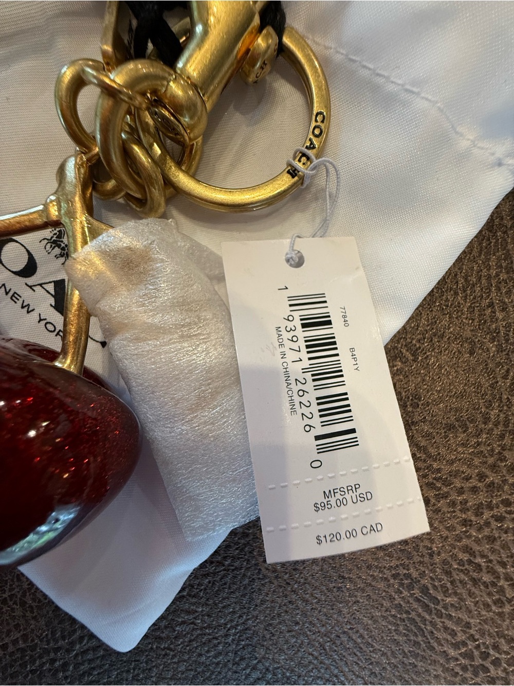 COACH Glitter Cherry Key Charm in Deep Red with Gold Hardware - Picture 2 of 3